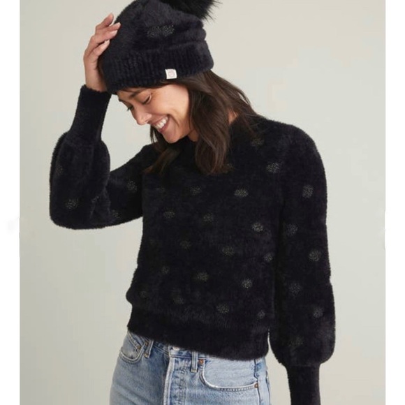 Marine Layer NWOT Arielle Crewneck Sweater in Black/Metallic Funfetti Si… - Picture 2 of 7